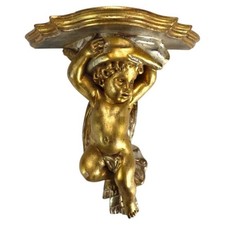 Vintage Italian Giltwood Winged Cherub Putto Two-Arm Wall Sconce — listing 5