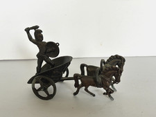 Vintage Bronze Roman/Greek Warrior Chariot with Two Horses Figurine