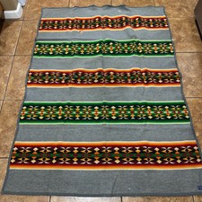 Vintage Pendleton Wool Camp Blanket Olive Green with Cream Stripes — listing 6