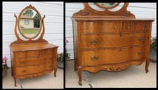 Antique Oak 3-Drawer Chest of Drawers with Porcelain Knobs, listing 4