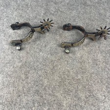 Vintage Hand-Engraved Western Riding Spurs with Silver Overlay Bands and Rowels Yes - there is a stamped name — listing 4