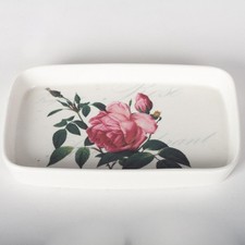 Ornate Porcelain Decorative Tray with Applied 3D Pink Roses and Gold Gilt Corners — listing 5