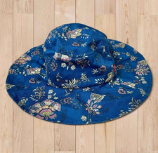 Round Fabric-Covered Decorative Hat Box with Floral Tapestry and Green Ribbon Bow