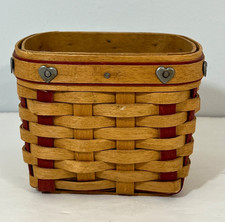 Longaberger Handwoven Small Square Basket with Green Accent Weave — listing 4