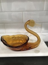 Group of 3 Vintage Glass Items: Figural Swan Dish, Two-Handled Sugar Bowl, and Ruffled Vase on Figural Base — listing 5