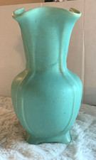 Vintage Art Deco Style Small Pottery Vase with Embossed Diamond Floral Pattern, Green Glaze — listing 5