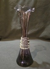 Vintage Threaded Amethyst Art Glass Vase — listing 2