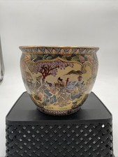 Chinese Satsuma-Style Fish Bowl Planter / Jardinière with Geisha Figures and Gilt Decoration — listing 2