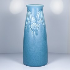 Rookwood Pottery #6253 Geometric Matte Teal Double-Handled Vase, 4.75 in — listing 6
