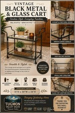 Vintage Two-Tier Rolling Beverage / Bottle Serving Cart, Wood Top with Chrome Tubular Frame, 25"W x 39"H x 25"D — listing 3