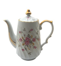 Vintage Moss Rose Porcelain Coffee/Tea Set - Pot, Sugar Bowl & 2 Cups with Saucers — listing 5