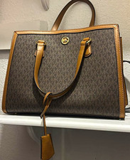 Michael Kors Signature Coated Canvas Satchel Handbag with Crossbody Strap — listing 5