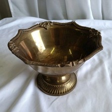 Vintage Brass Pedestal Compote / Bon-Bon Dish with Scroll Handles on Stepped Square Base — listing 6