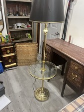 Vintage Brass Double-Arm Floor Lamp with Black Paper Shade — listing 5