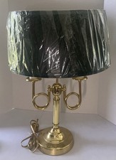 Vintage Bouillotte-Style Double Candlestick Table Lamp with Brass Base and Drum Shade — listing 6
