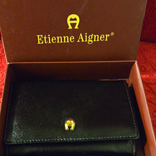 Etienne Aigner Logo Personal Assets Black Trifold Wallet, Style 4002H