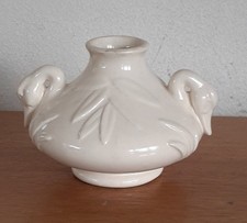 Weller Pottery Patricia Double Swan Handle Vase, Ivory Matte Glaze