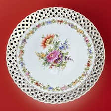 Reticulated Floral Porcelain Cabinet Plates with Gilt Trellis Center and Hand-Painted Rose Bouquets — listing 6