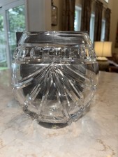 Cut Crystal Vase with Frosted Rose Motif and Sawtooth Rim