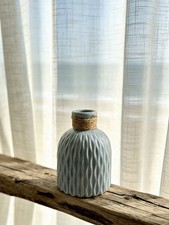 Textured Ceramic Bottle Vase with Faux Foliage Stems, Cream/Stone Finish — listing 5