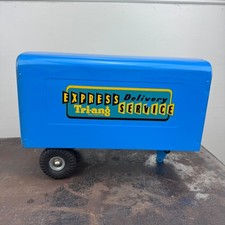 Vintage Tri-ang Pressed Steel Delivery Van / Box Truck (Made in South Africa), Red Cab & Blue Body — listing 6