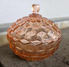 Vintage Pink Diamond Point Pattern Pressed Glass Bowl with Beaded Rim — listing 2