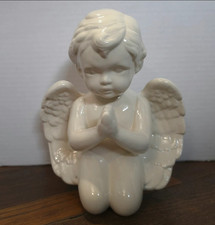 Vintage Ceramic Praying Angel Figurine with Pink Robe and Iridescent Wings — listing 5