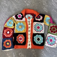 Vintage Granny Square Crochet Patchwork Cardigan in Earth Tones — listing 2