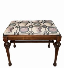 Vintage Mahogany Vanity Bench with Floral Needlepoint Seat and Scrolled Arms — listing 3