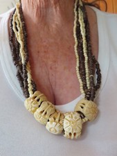 Multi-Strand Purple Coconut Shell Heishi Bead Statement Necklace with Horn Accents, 19 inches — listing 5