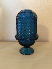 Vintage Blue Diamond-Point Pressed Glass Flared Vase