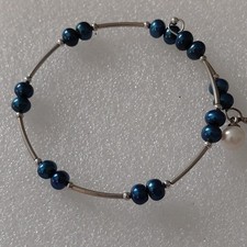 Silver-Tone Beaded Mesh Wire Wrap Bracelet with Oval Puffed Beads — listing 4