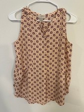 LOFT Cream Leaf-Print Sheer Peplum Blouse with Tie-Back, Size L — listing 6