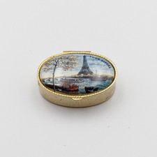 Cobalt Blue and Gold Souvenir de Paris Porcelain Trinket Box with Eiffel Tower Motif