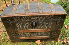 Antique Victorian Dome-Top Steamer Trunk with Embossed Tin & Oak Slats 36" — listing 2