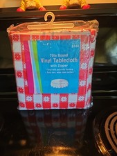 Vintage Red & White Tavern Check Woven Tablecloth with Floral Motif — listing 2