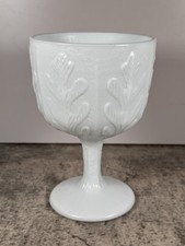 Vintage Milk Glass Footed Compote / Pedestal Vase with Quilted Diamond Pattern