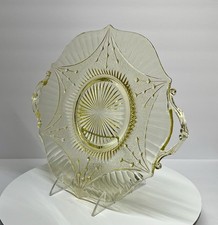 Yellow (Topaz) Depression Glass Console Bowl, Etched Floral Scroll Pattern, 11 inch — listing 5