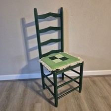 Antique Primitive Ladderback Side Chair with Woven Splint Seat