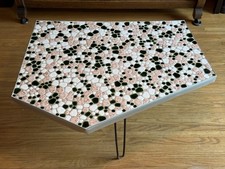 Pair of Mosaic Tile Top Round Side Tables with Scrolled Wrought Iron Bases — listing 3