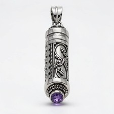 Sterling Silver Amethyst Cabochon Balinese-Style Granulation Post Earrings — listing 6