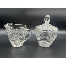 Vintage Pressed Glass Footed Creamer, Star and Button Pattern, listing 6