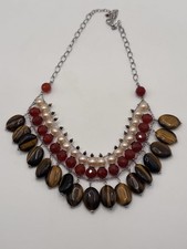 Vintage Carnelian Glass Fringe Bib Necklace with Graduated Stick Beads — listing 3