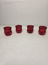 Ruby Red Cadmium Glass Tulip Votive Candle Holder, 4" Tall — listing 5