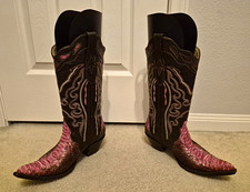 Black Snakeskin-Embossed Leather Western Ankle Booties with Metal Toe Cap and Side V-Cut — listing 3