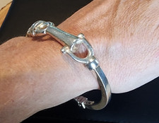 Sterling Silver & Braided Leather Snaffle Bit Cuff Bracelet, Toggle Clasp, listing 5