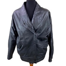 Women's Black Leather Moto/Biker Jacket with Quilted Shoulder Detail — listing 2