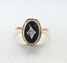Vintage 1940s 10K Gold Black Onyx Diamond Navette Ring — listing 4