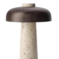 Travertine & Brass Mushroom Table Lamp with White Dome Glass Shade — listing 6