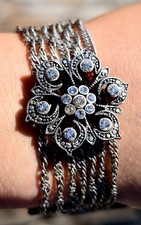 Vintage Sterling Silver Marcasite Floral Link Bracelet — listing 4